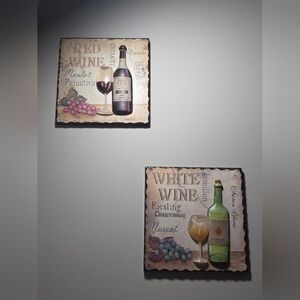 Vintage Wine Wall Art Set - Red and White
